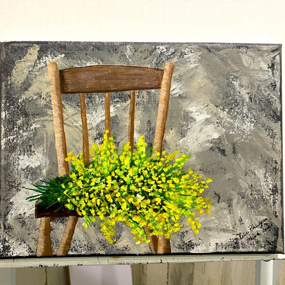 Heidi’s Fine Art Studio Art Yellow Floral Chair Original High Quality Acrylic Painting